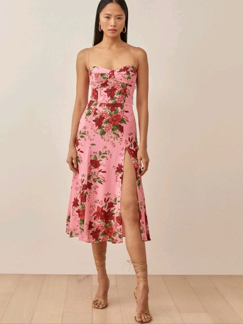 Reformation Juliette Midi Dress 0 Pink Floral